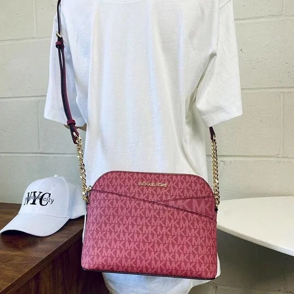 MICHAEL KORS 35F1GTVC6B Jet Set Travel Medium Logo Dome Crossbody Bag Berry  Mult